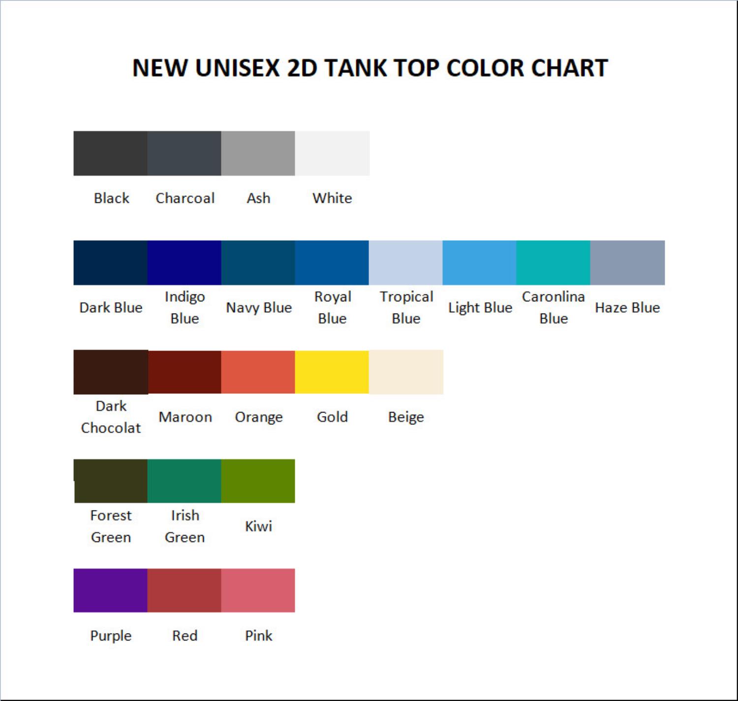 tank top color chart - Clevatess Merch